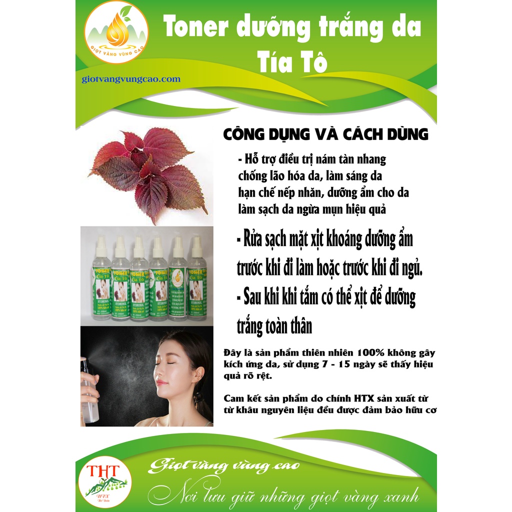 Toner tía tô nguyên chất 100ml dưỡng ẩm cho da - Giọt vàng vùng cao