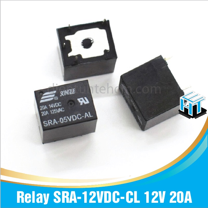 Relay SRA-12VDC-AL 12V 20A 4 chân và Relay SRA-12VDC-CL 12V 20A 5 chân chất lượng