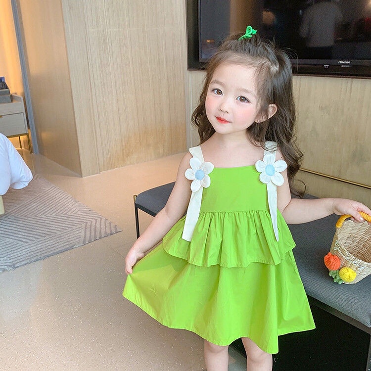 Đầm Công Chúa Mùa Hè Hai Dây Phong Cách Phương Tây Mới Cho Bé Gái