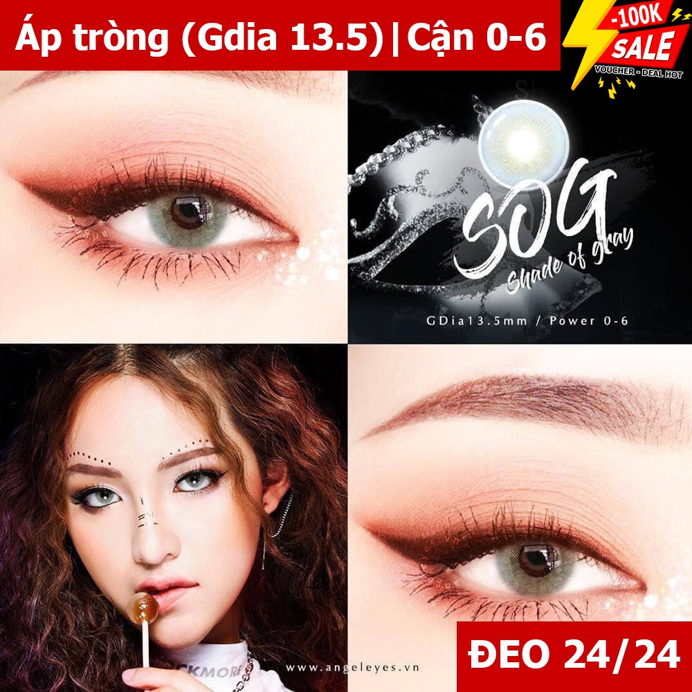 [CAO CẤP] Lens xám tây sáng SOG - Kính áp tròng xám Angel Eyes chất liệu Silicone đeo 24h/ngày - GDIA 13.3 - Độ cận 0-6