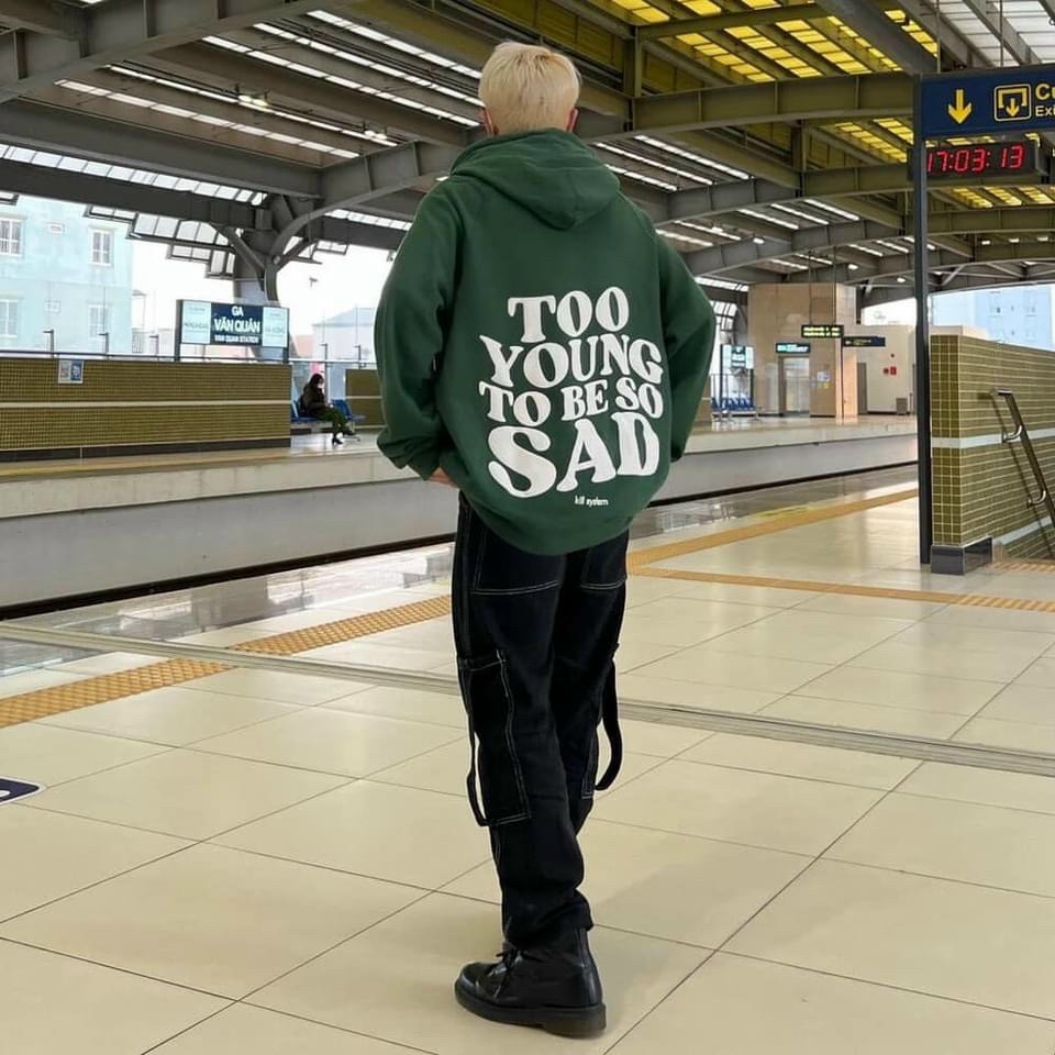 Áo hoodie nỉ bông in chữ nổi TOO YOUNG nam nữ unisex (Ảnh thật/có sẵn)