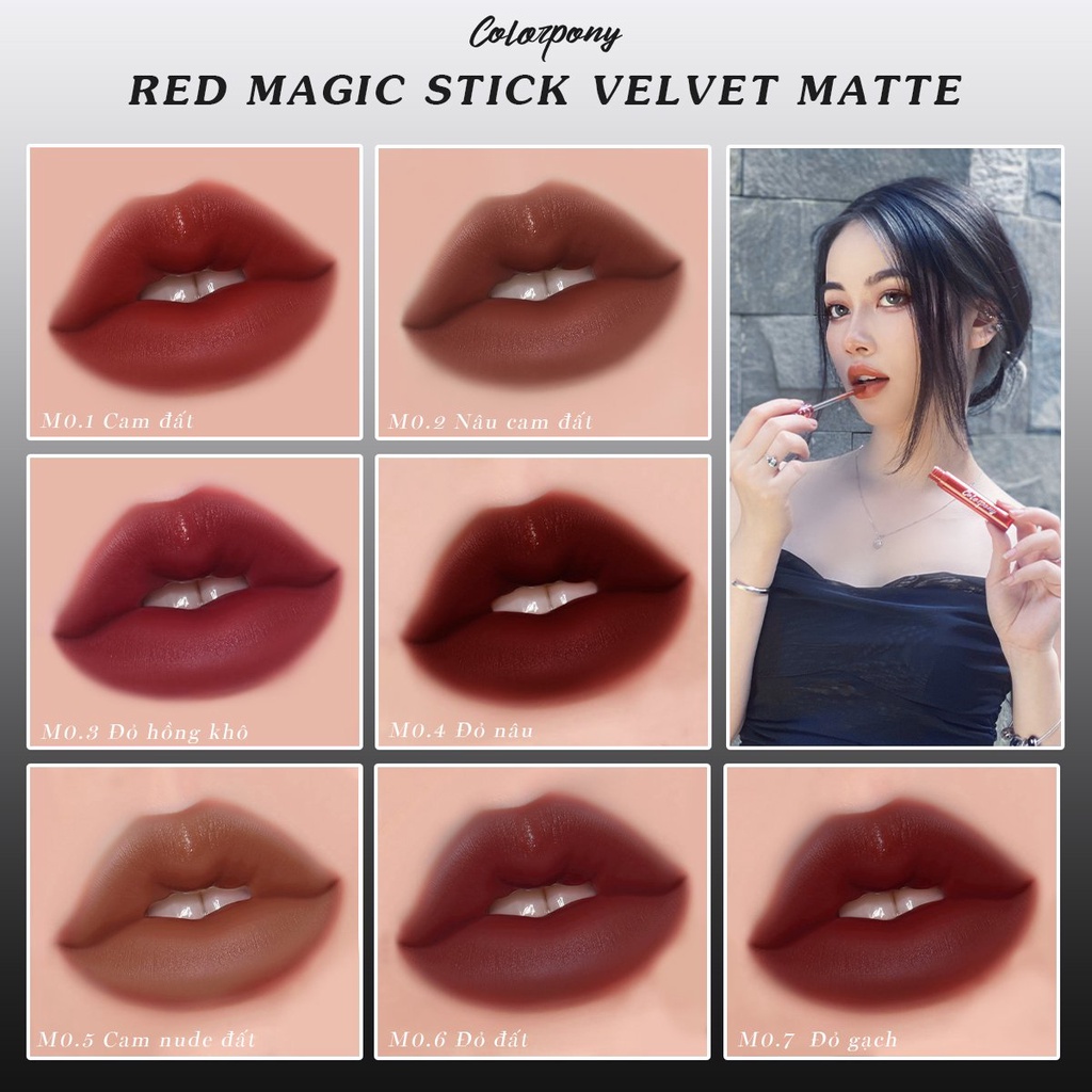 Son Kem Lì Matte Colorpony 5g - Red Magic Stick Velvet Matte - Son Mềm Mịn Bền Màu Lâu Trôi