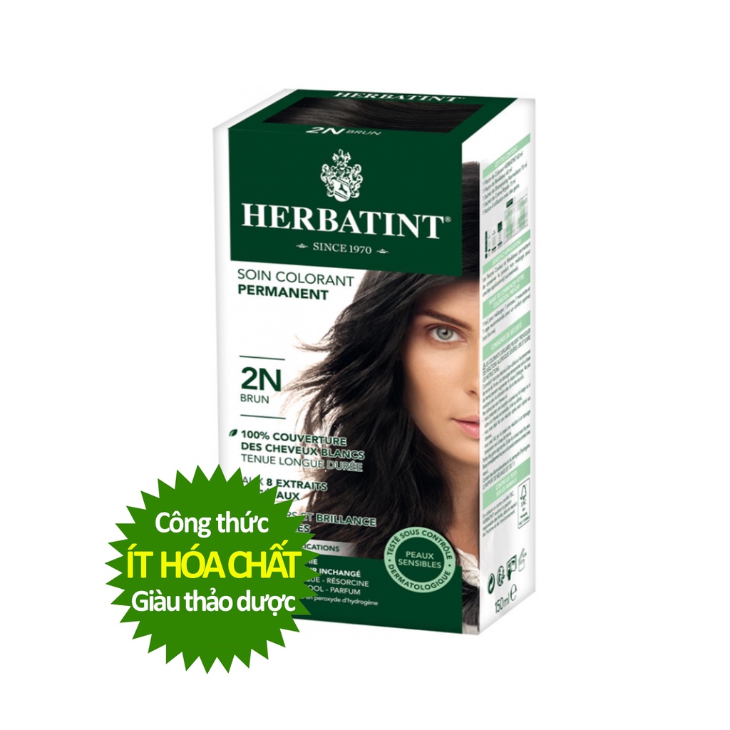 [Màu nâu 2N] Gel nhuộm, dưỡng tóc với 8 thảo dược Herbatint chính hãng Ý