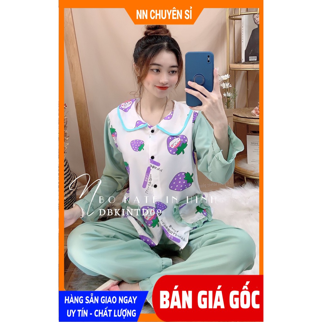 Đồ bộ nữ ⚡ Đồ bộ mặc nhà ⚡ Đồ bộ kate tay dài vải mềm mịn mát họa tiết dễ thương DBKIHTD09⚡ Ảnh thật