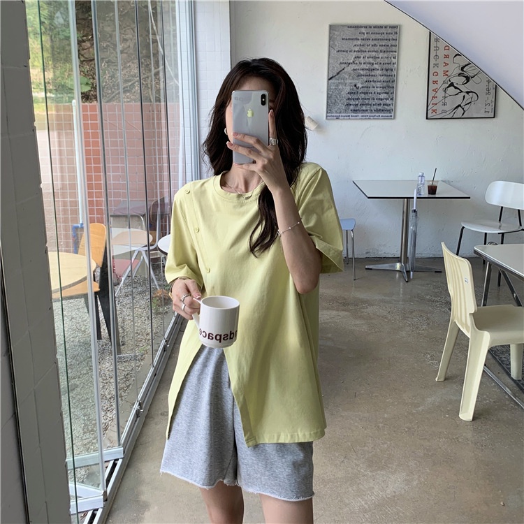 SUXI Áo Thun Tay Ngắn Cổ Tròn Màu Sắc Đơn Giản Thời Trang Mùa Hè Dành Cho Nữ