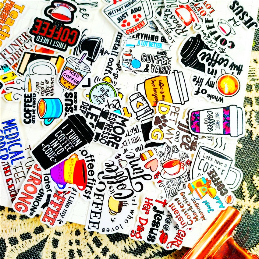 ★★★ Sticker Dán Trang Trí Nhật Ký Hình Coffee Q-1 Slang Mini ★★★ 60 Miếng Dán Trang Trí Album Thời Trang (Size: 2~3cm)