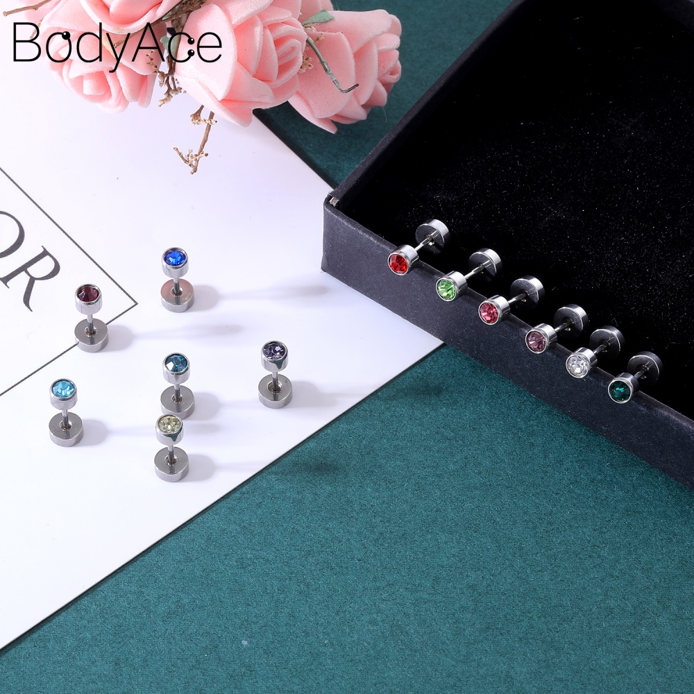 Set 12 Khuyên Tai Thép Không Gỉ Đính Đá Nhiều Màu Cá Tính