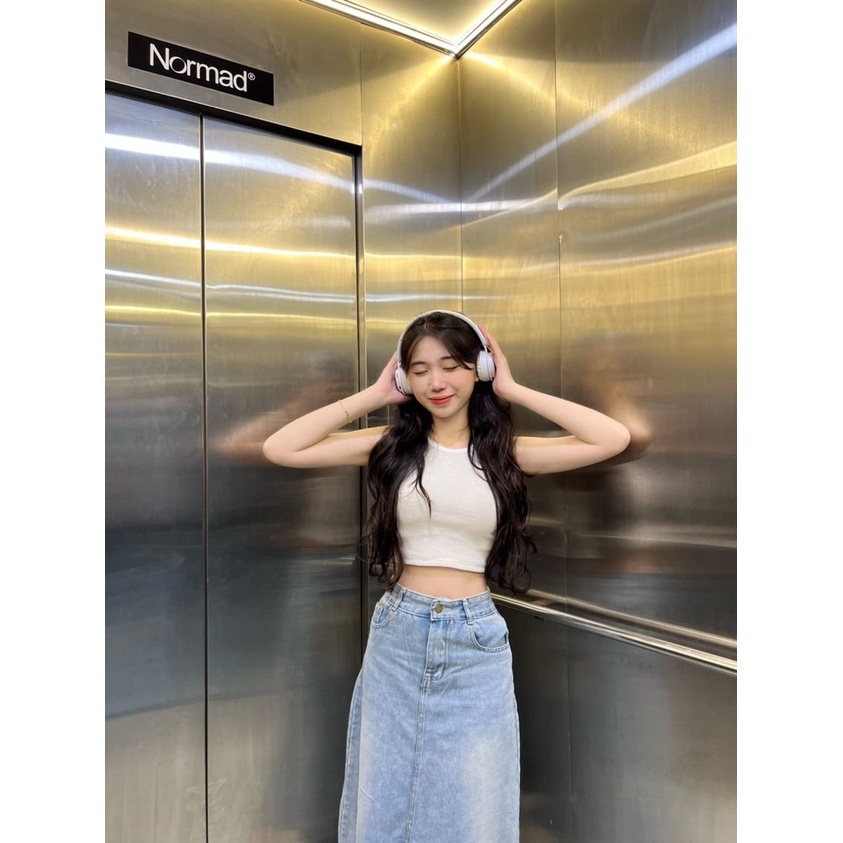 Chân Váy Bò Dáng Dài Cạp Cao Phong Cách Hàn Quốc - Chân Váy Jean Chữ A Xẻ Tà Sau Cá Tính