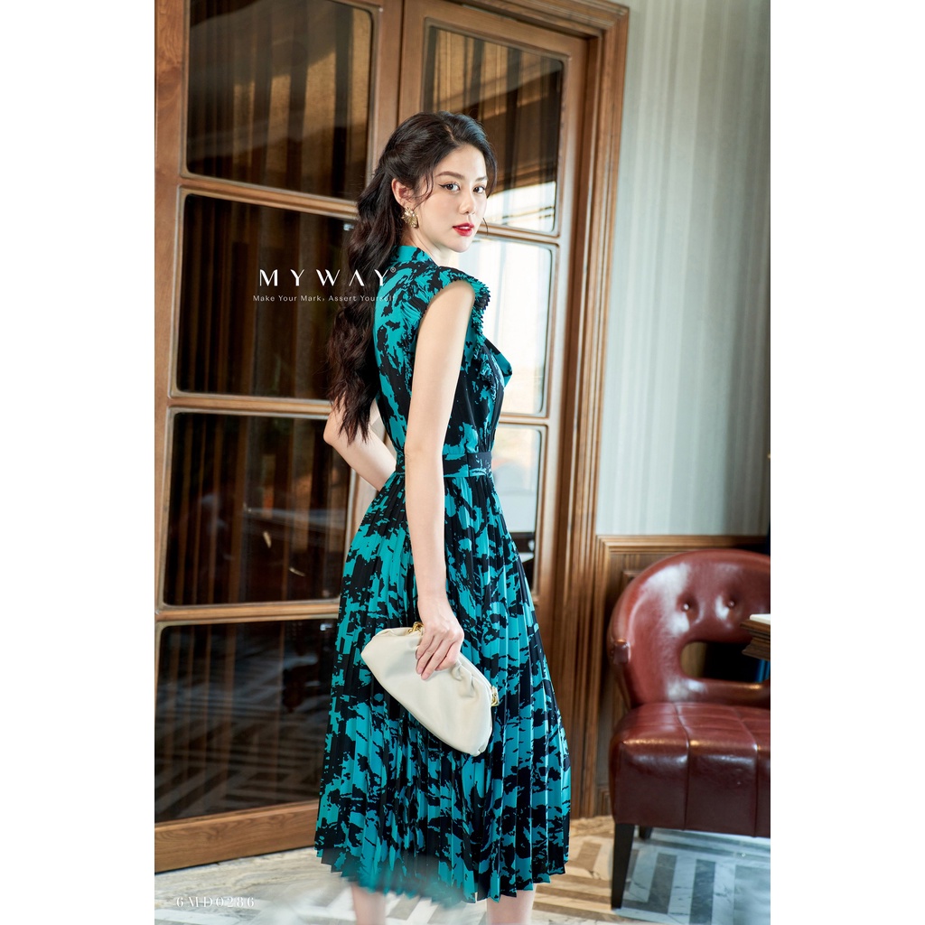 Đầm Nữ Thiết Kế Dáng Xòe MY WAY Tay Cánh Tiên Dập Ly In Họa Tiết Sang Trọng 6MD0286