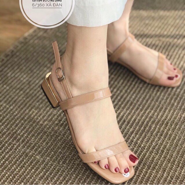 Free ship Giày cao gót sandal quai mảnh đế vuông 2cm cực xinh