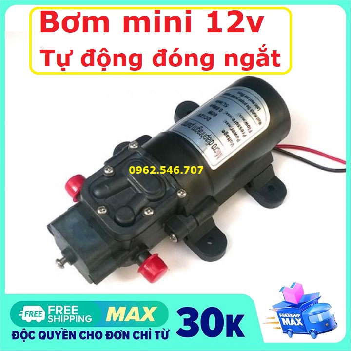 Máy bơm nước mini 12V áp lực cao dung tích nước 8L phút sử dụng làm bộ phun sương tưới cây,bộ rửa xe mini