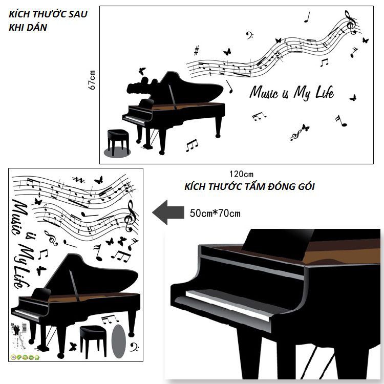 Decal dán tường Piano và Guitar AmyShop