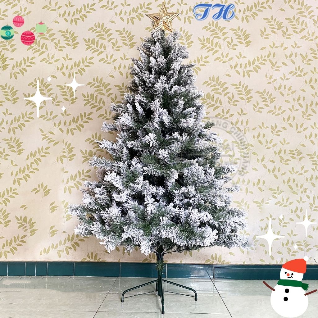 Cây thông noel phủ tuyết 2m, cây thông noel trang trí giáng sinh tặng kèm ngôi sao đỉnh và dây kim tuyến ( hình thật )