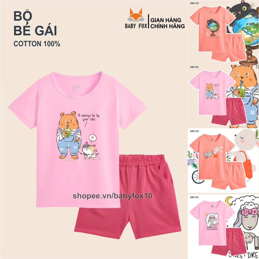 Bộ bé gái size nhỏ, trung, đại 100% cotton cao cấp, thương hiệu BABY FOX, hình mèo, thỏ đáng yêu g