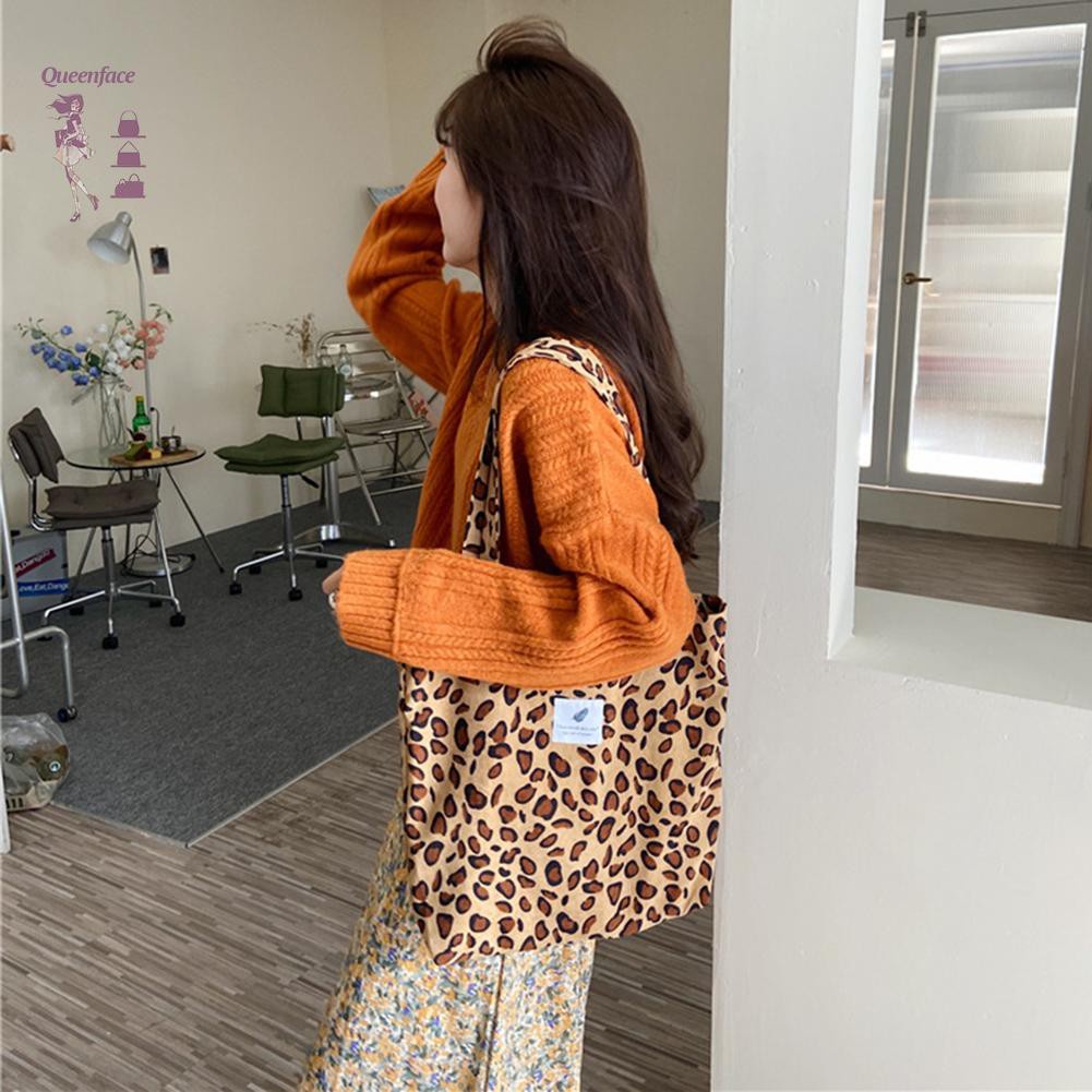 Queen_Autumn Corduroy Shoulder Bag Women Animal Pattern Big Capacity Handbag Tote☆