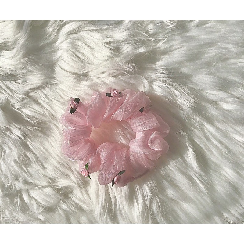 Scrunchies/ Cài tóc vân xước pinky