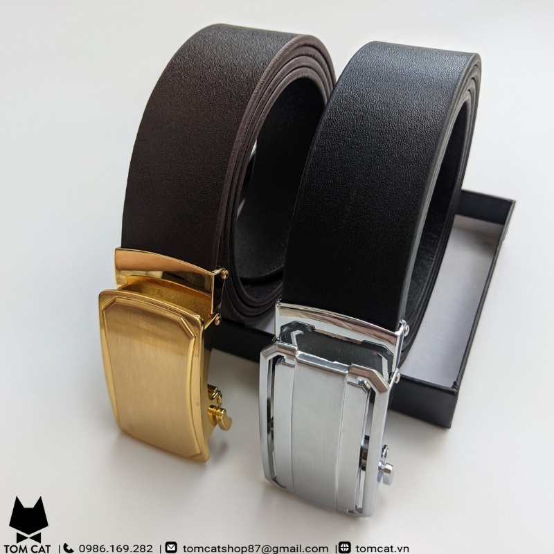 Thắt Lưng Nam Da Bò Nguyên Miếng 100% Khóa Hợp Kim Giả Thép Cao Cấp