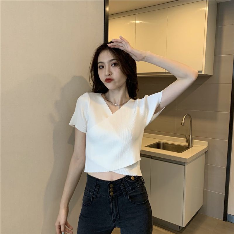 Áo Dệt Kim Tay Ngắn Dáng Ôm Thời Trang Mùa Hè Phong Cách Mới 2022