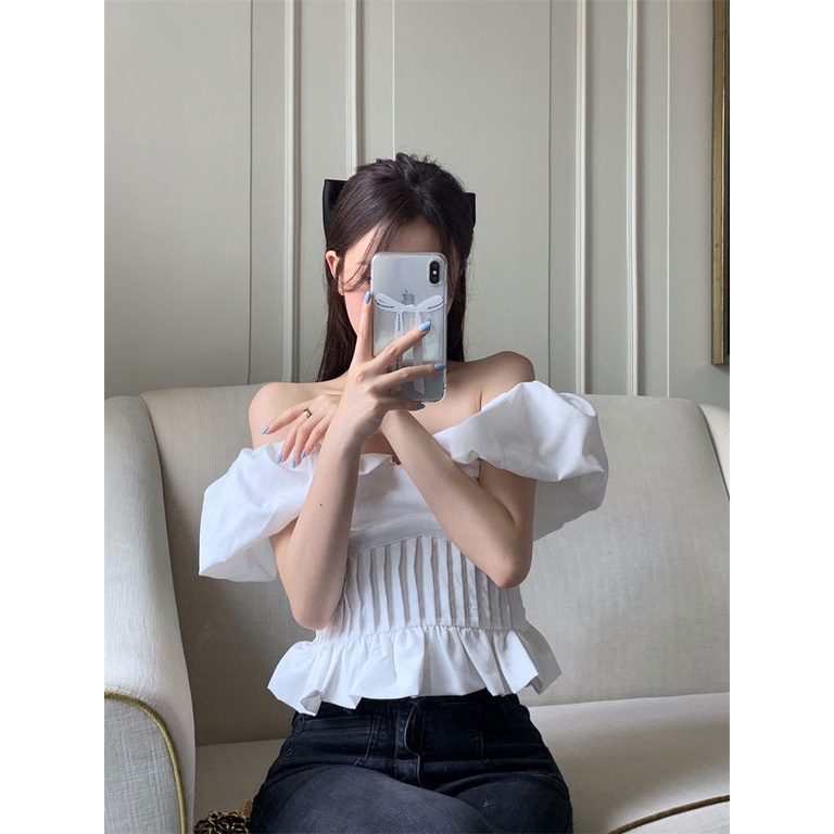 Áo Tay Phồng Ngắn Lưng Cao Sang Trọng Cao Cấp Mới