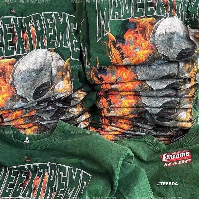 Áo phông denim wash MADE EXTREME chính hãng form rộng 3 màu xanh lá, đen, trắng