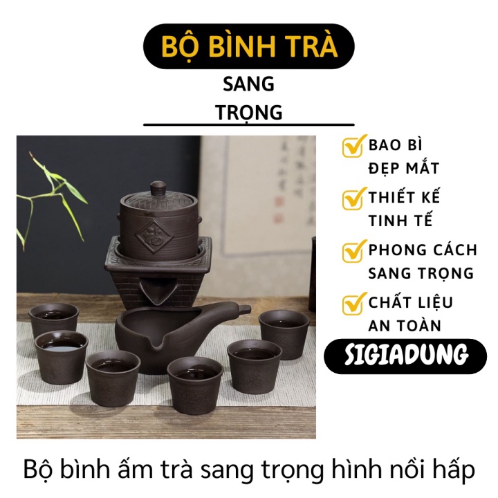 [SGD] Bộ Ấm Trà - Bộ Ấm Chén Pha Trà Hình Nồi Hấp Cối Xay Lười Kiểu Cổ Điển 9 Món 9487