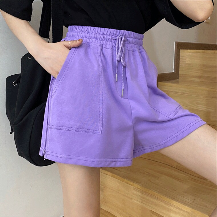 Quần Short Khóa Kéo Ống Rộng Nữ 🌸 Shorts đùi thun da cá trơn màu Đen | Trắng | Tím ulzzang hàn quốc SIÊU HOT 🌸 | BigBuy360 - bigbuy360.vn