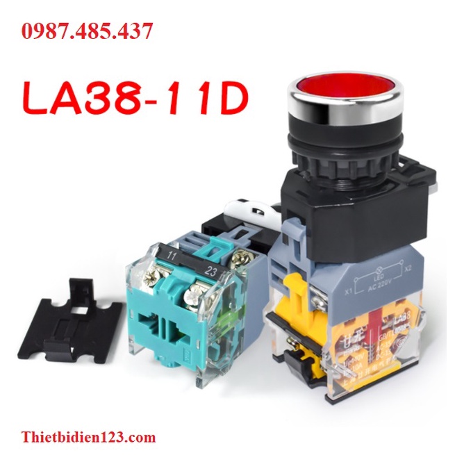 Nút nhấn nhả có đèn 220v LA38-11  Phi 22mm 1 NO + 1NC