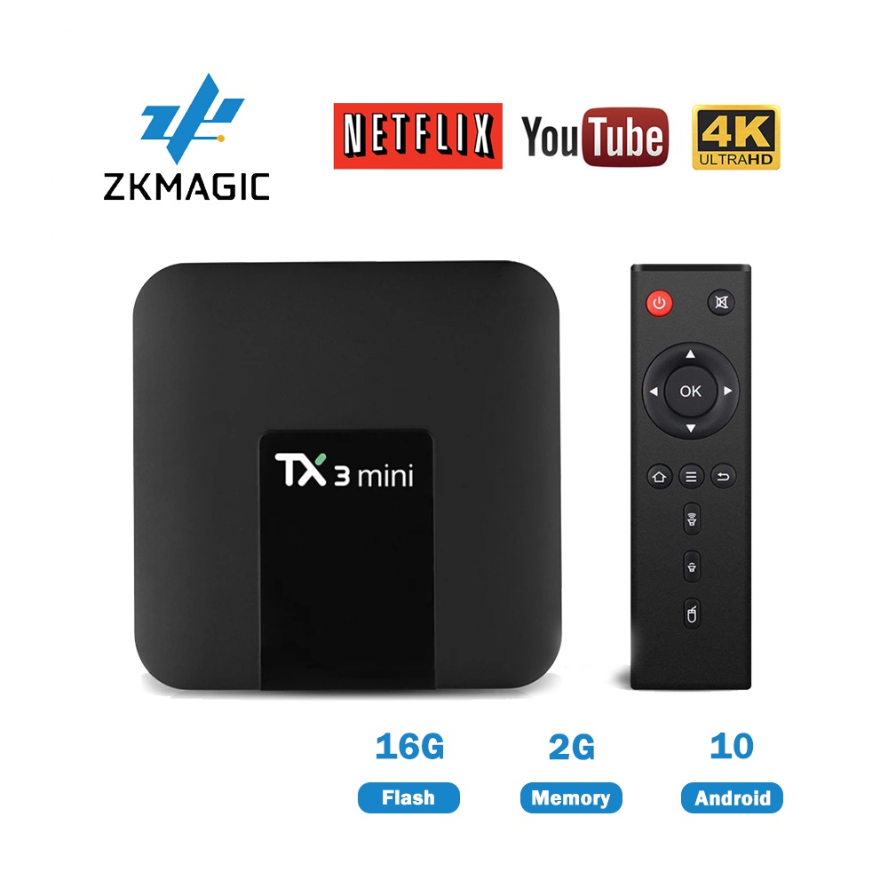 Hộp TV Mini Thông Minh Zkmagic TX3 Android 10 Amlogic S905W 2G 16G 4K H.265 2.4G