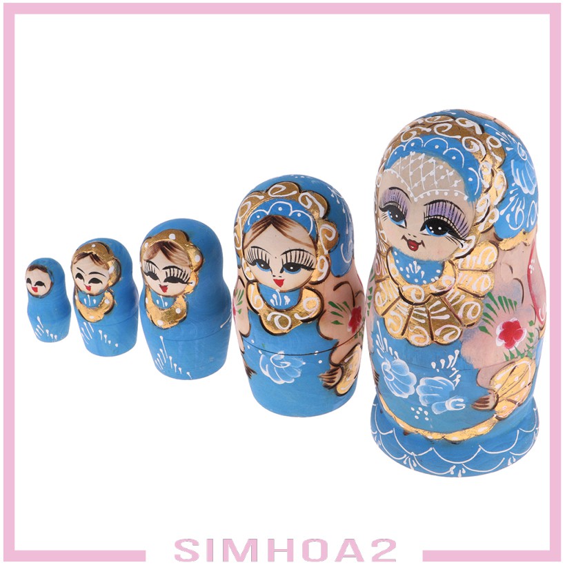 5Pcs Hand Paited Wooden Russian Nesting Dolls Matryoshka Kids Toys