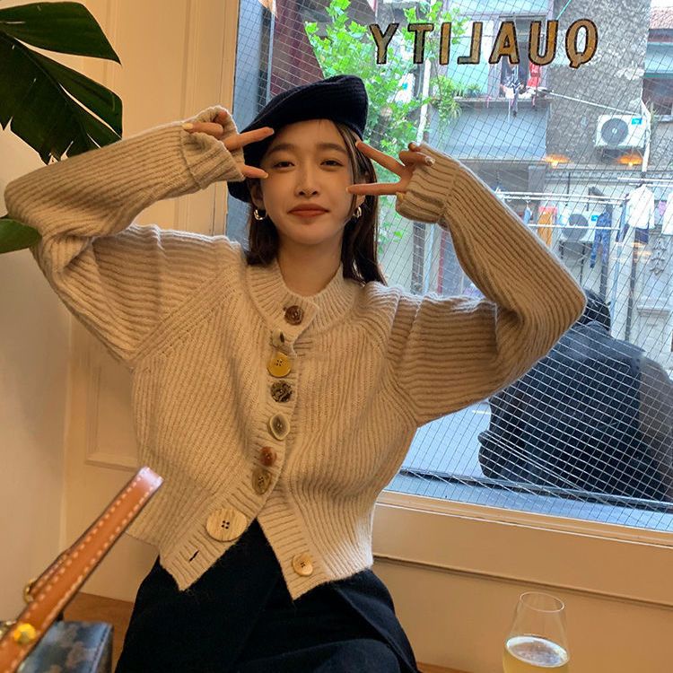 Áo Khoác cardigan Dệt Kim Mỏng Nhẹ Cổ Tròn Đơn Giản Thời Trang Thu Đông Phong Cách Hàn Quốc Dành Cho Nữ