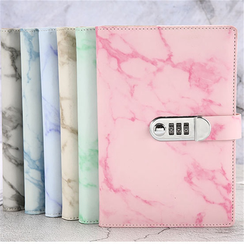 Sổ Tay Ghi Chú A5 Kết Hợp Khóa Màu Hồng Vân Đá Cẩm Thạch