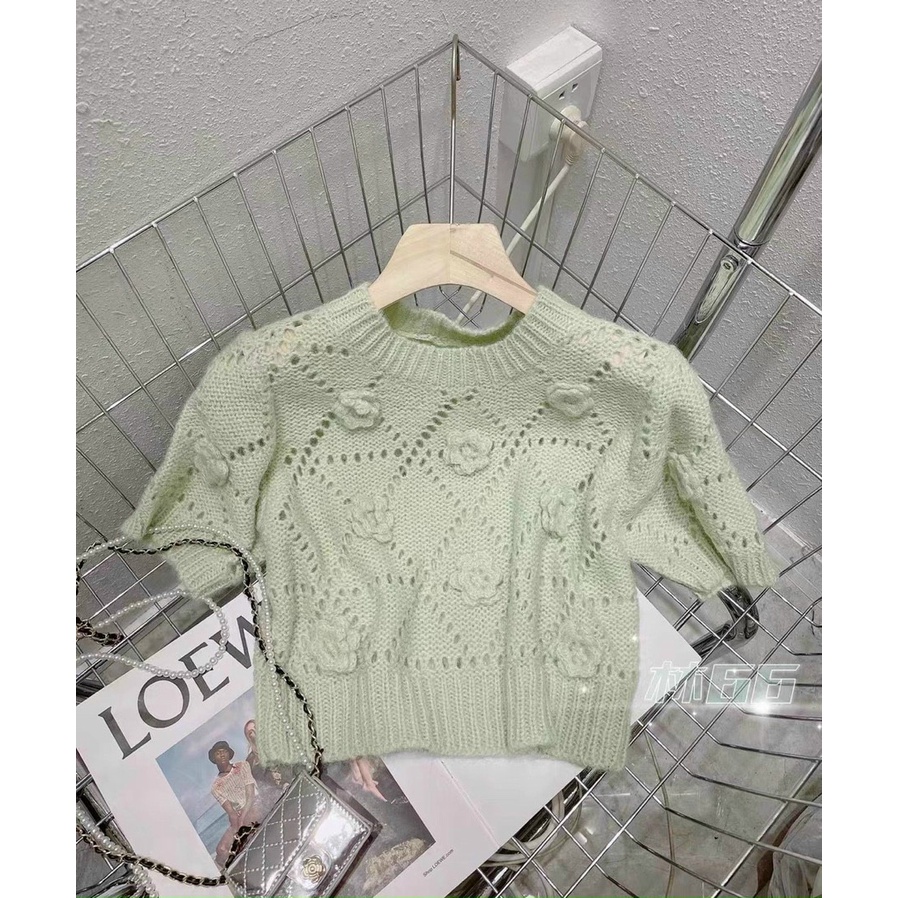 Áo len dệt hoa nổi sang sịn,dáng lửng thiết kế bo gấu tay bo eo mặc lên phom rất đẹp-Minxy shop