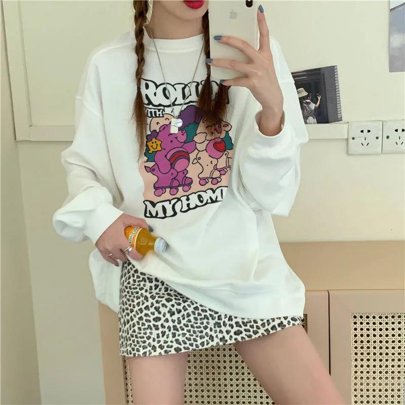 Áo hoodie cổ tròn dáng rộng phong cách retro hàn quốc dành cho nữ