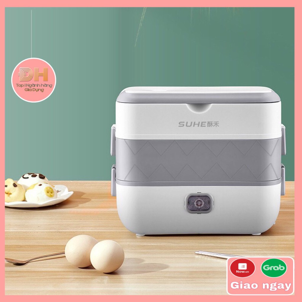 Hộp cơm cắm điện văn phòng 2 tầng 4 bát inox có chức năng giữ nhiệt, hâm đóng và tự nấu chín thức ăn đa năng