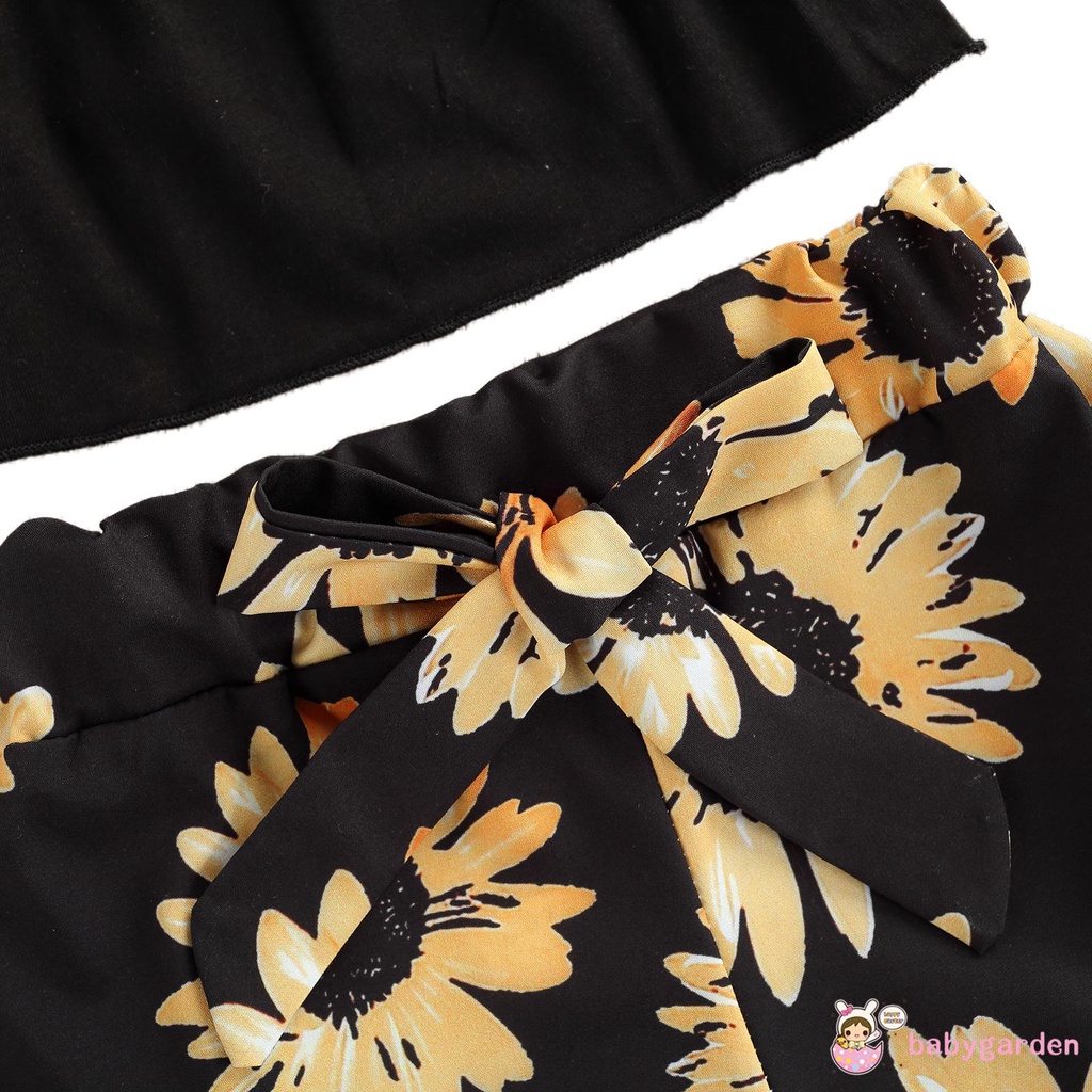 Áo Kiểu 2 Dây Và Quần Short Họa Tiết Hoa Hướng Dương Cho Bé Gái