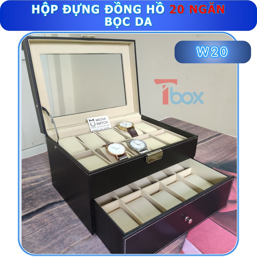 HỘP ĐỰNG ĐỒNG HỒ Hộp đựng 12 ngăn đồng hồ loại mới vỏ da cao cấp - mặt trên có kính trong suốt