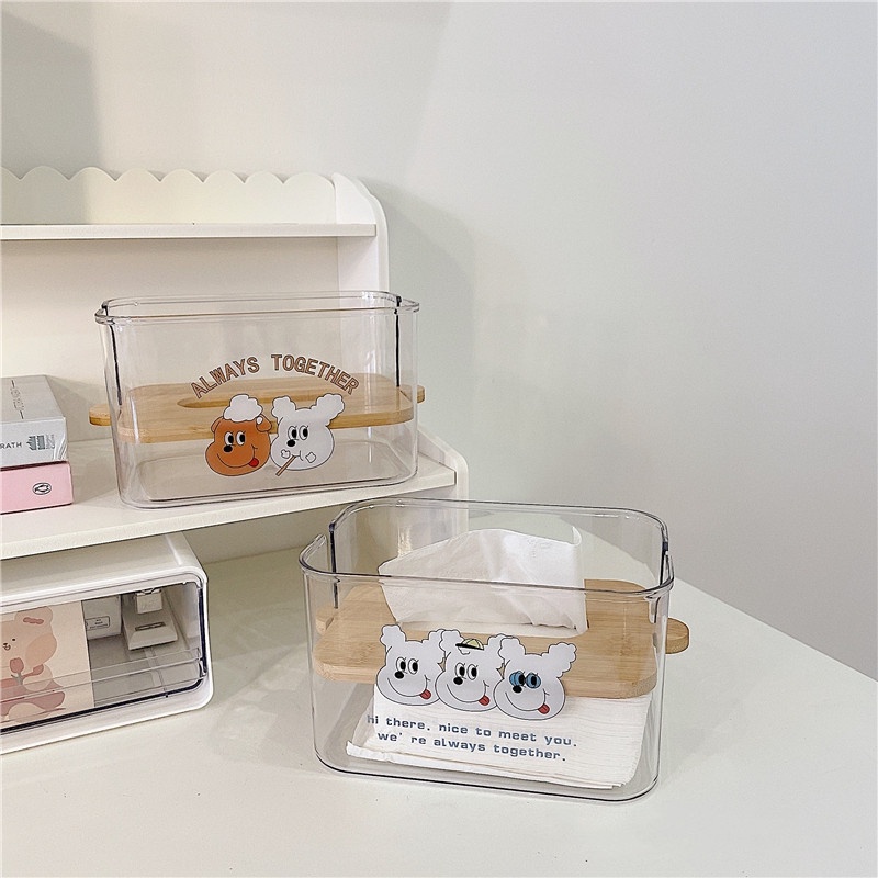 Hộp đựng khăn giấy bằng gỗ phối màu trong suốt