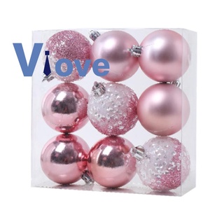 Set 9 quả châu màu hồng trang trí cây thông noel