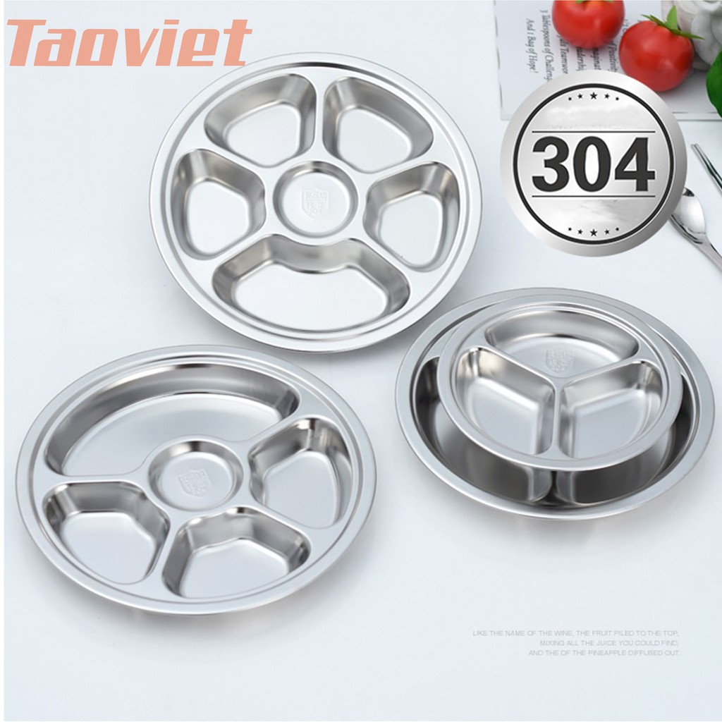 Khay Cơm Phần Inox Hình Tròn Cao Cấp Khay cơm 3 ngăn cho trẻ em học sinh công nhân viên  - Taoviet | BigBuy360 - bigbuy360.vn