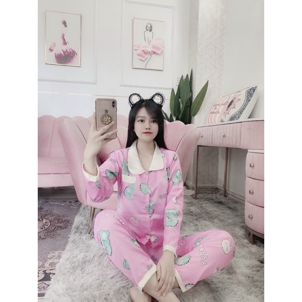 Set Bộ Ngủ Cổ Sen Tay Dài Quần Dài Kate Lụa 40-65kg | BigBuy360 - bigbuy360.vn