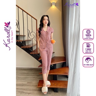 Đồ bộ nữ mặc nhà Jcvcoll - Karoll NH 22.011 thô kẻ quần lỡ