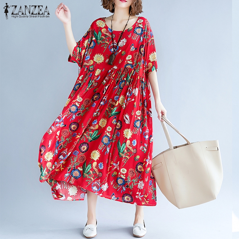 Đầm maxi dài ZANZEA cổ tròn in họa tiết thanh lịch cho nữ | BigBuy360 - bigbuy360.vn