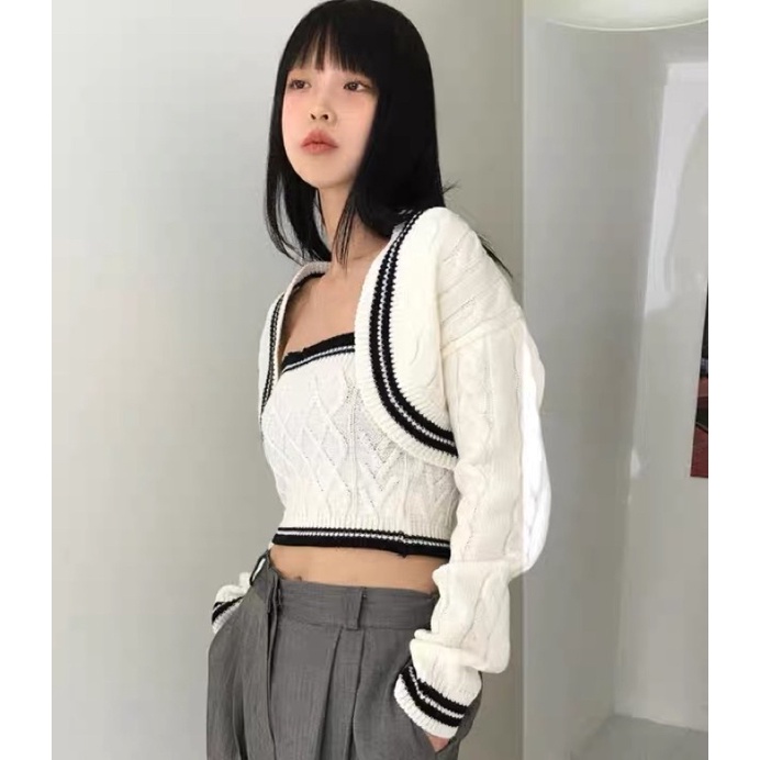 set áo len thừng &amp; quây mix viền nổi