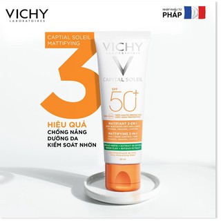 [Mã chiết khấu giảm giá sỉ mỹ phẩm chính hãng] Kem Chống Nắng Vichy Kiềm Dầu SPF50+ Capital Soleil Mattifying 3in1 50ml