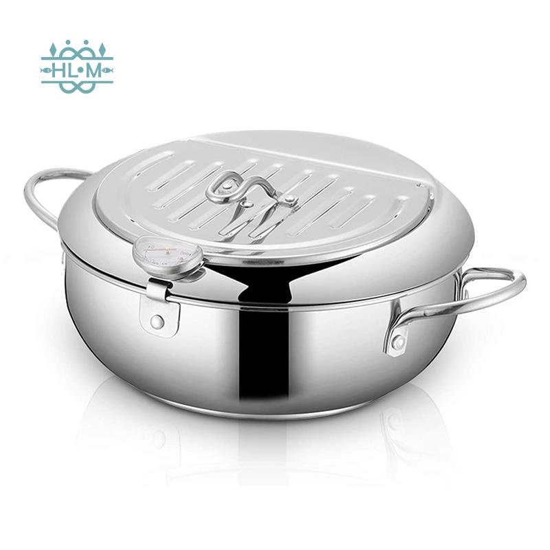 Nồi Chiên Bằng Thép Không Gỉ 304 Mini 2.2l Có Lưới Lọc Dầu Và Nắp Đậy 8.0inch