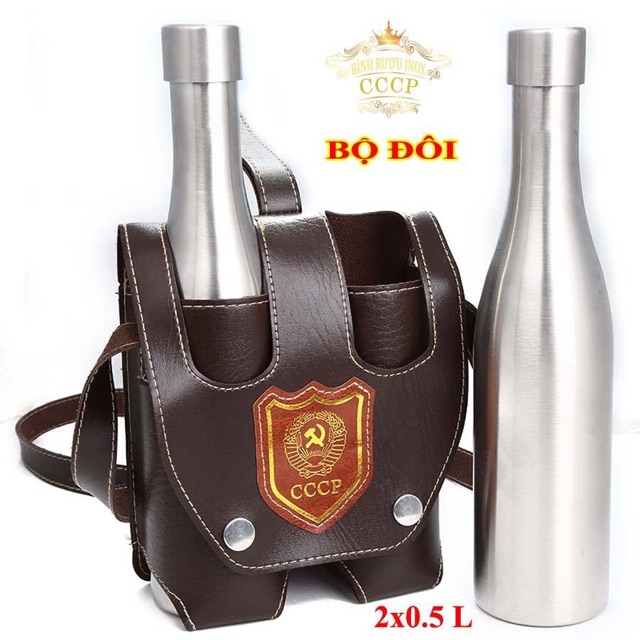 Bộ bình đựng rượu inox 2 chai, mỗi chai dung tích 800ml (Bạc) shopaha247