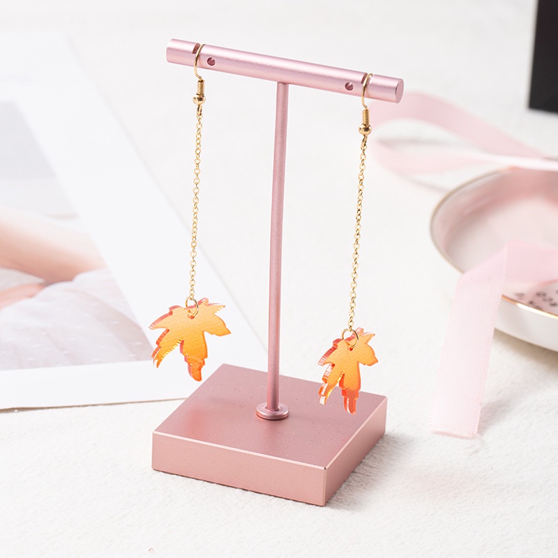 Bông Tai Hợp Kim Acrylic Hình Lá Phong Màu Hồng / Cam PD509 Thời Trang Cho Nữ