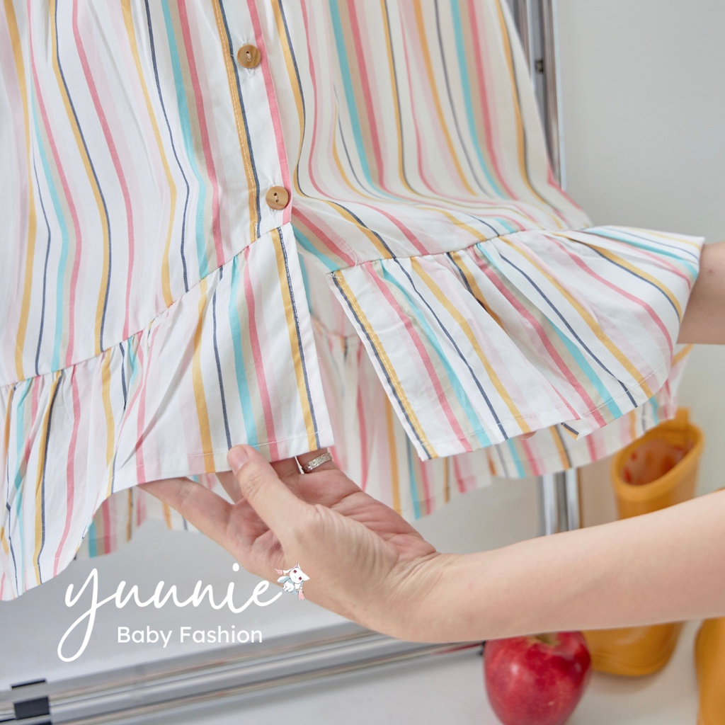 Váy bé gái hai dây kẻ sọc đa sắc YUUNIE, váy dây bản vai lai bèo xinh đẹp cho trẻ em 3,4,5,6,7,8,9,10 tuổi