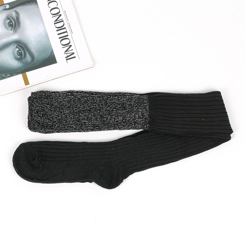 Xiangbao Tất Cotton Dệt Kim Dài Qua Gối Màu Sắc Tương Phản Lấp Lánh Cho Nữ