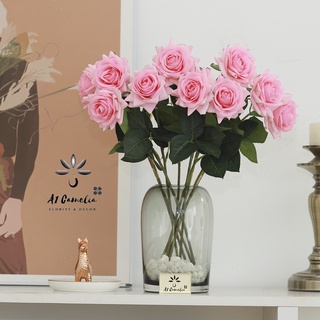 Hoa Decor  - Combo Bình Thủy Tinh và 10 Bông Hồng Mềm Cao Cấp Chính Hãng Camelia, Hoa Decor Trang Trí Nhà Cửa
